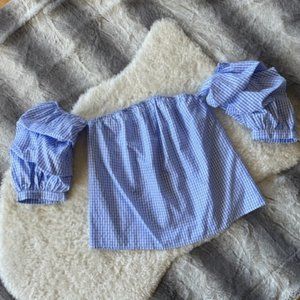 Off Shoulder Blue and White Checkered Top